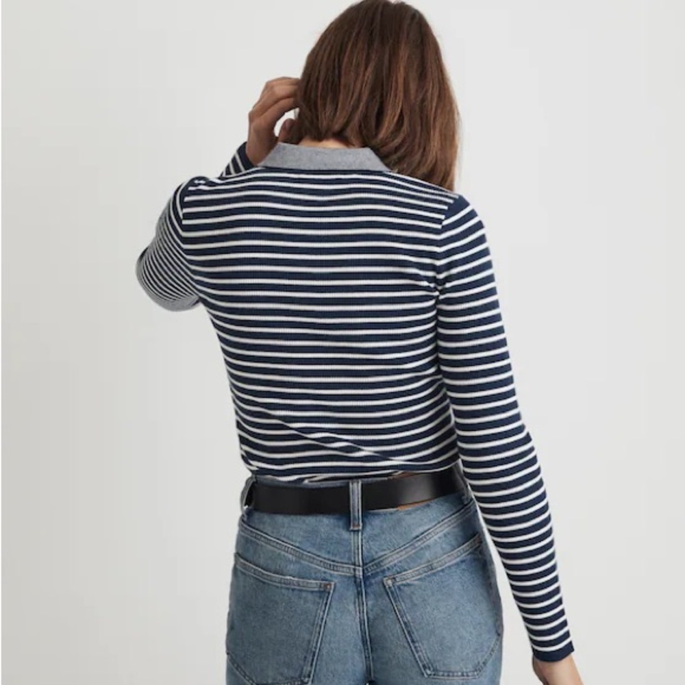 MADEWELL The Signature Knit Polo Sweater Top in Stripe Medium - Picture 3 of 12